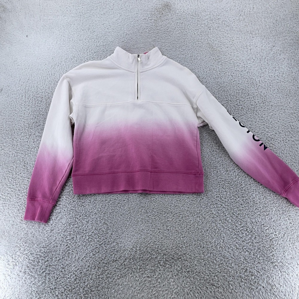 Peloton Sweatshirt‎ Womens XS Cropped White Pink Ombre Quarter Zip Logo Sleeve